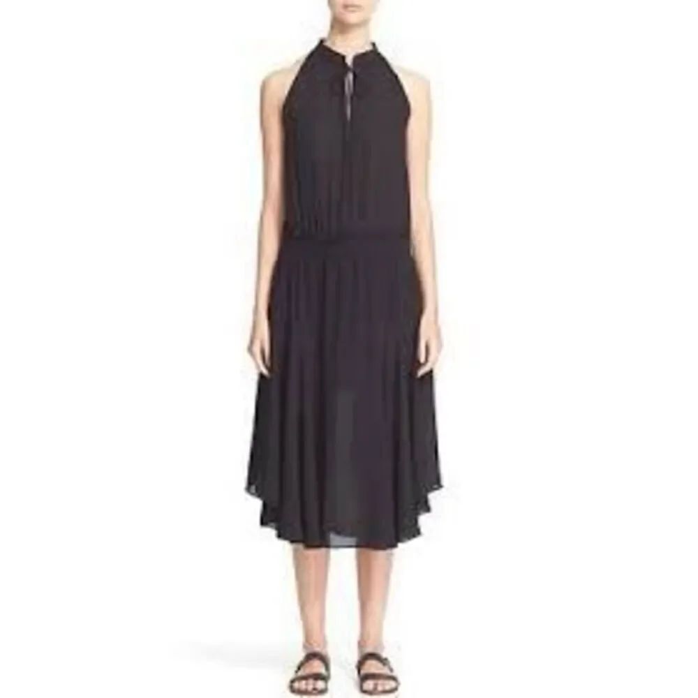 A.L.C. Black Sleeveless Lewis Silk Chiffon Halter Top Midi Dress Size 6